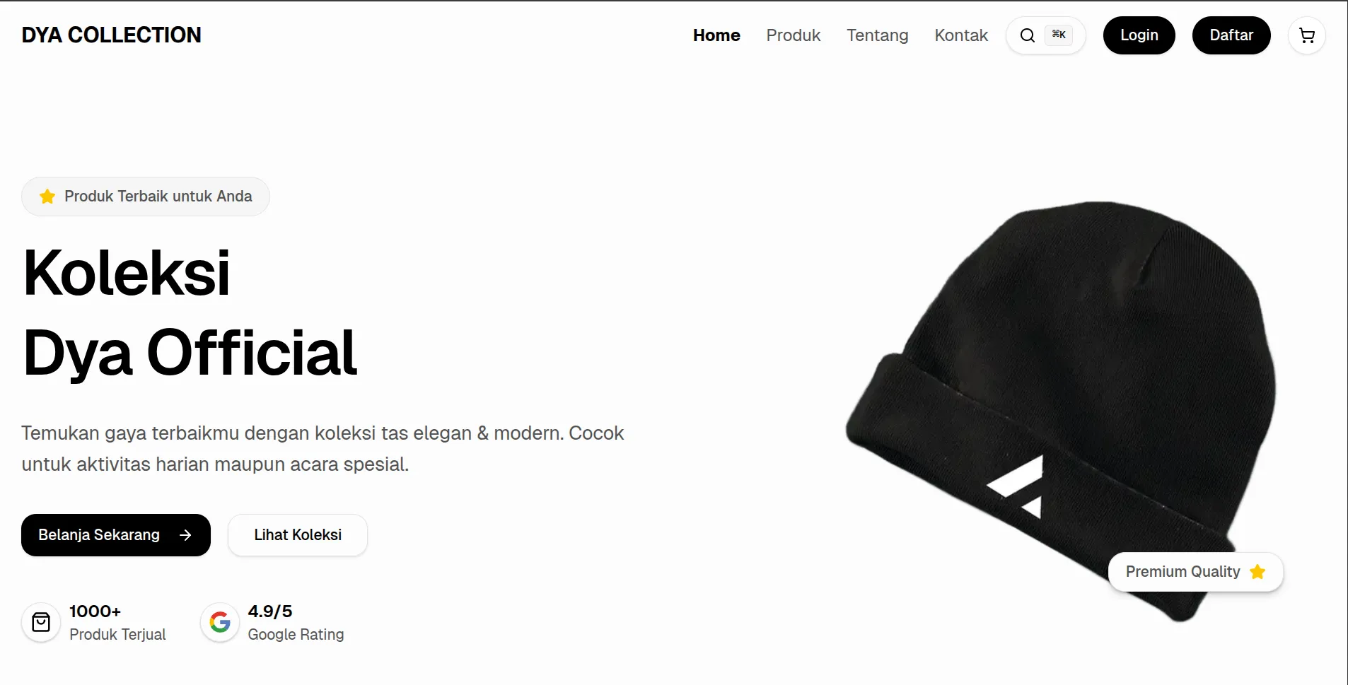 Homepage of Dya Collection e-commerce website