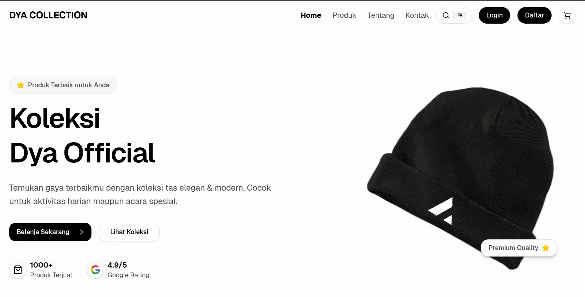 Homepage of Dya Collection e-commerce website