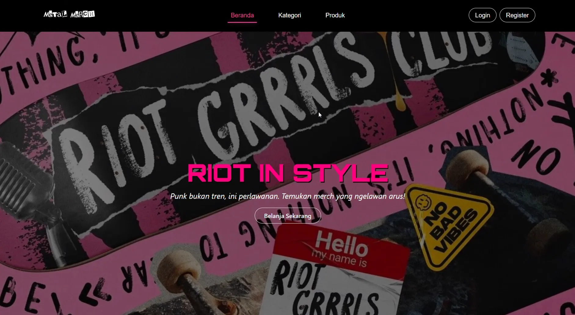 Homepage of Punk Merch e-commerce website